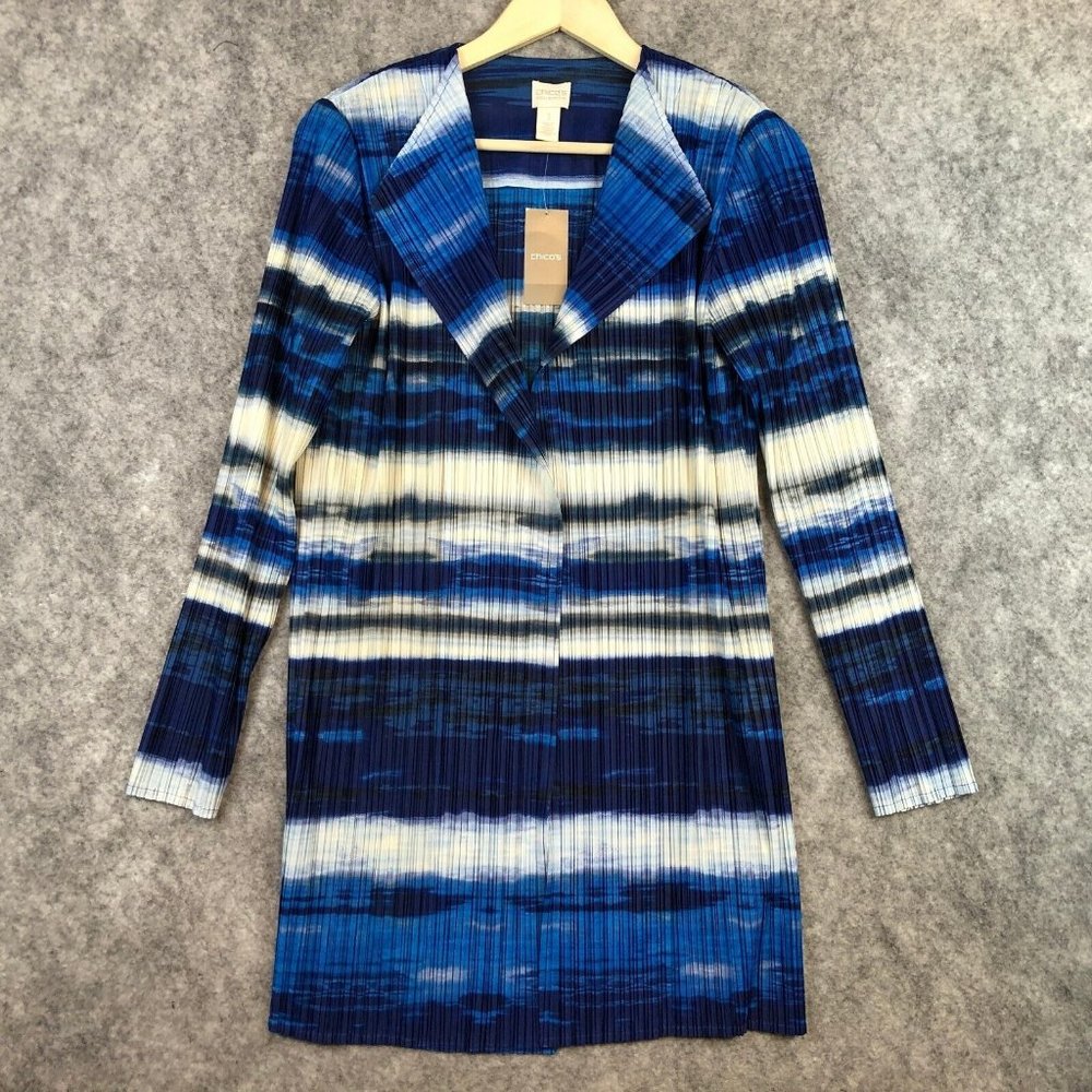 Chicos Cardigan 1 M 8 Collection Accordion Pleat Open Front Duster Dyed Stripes